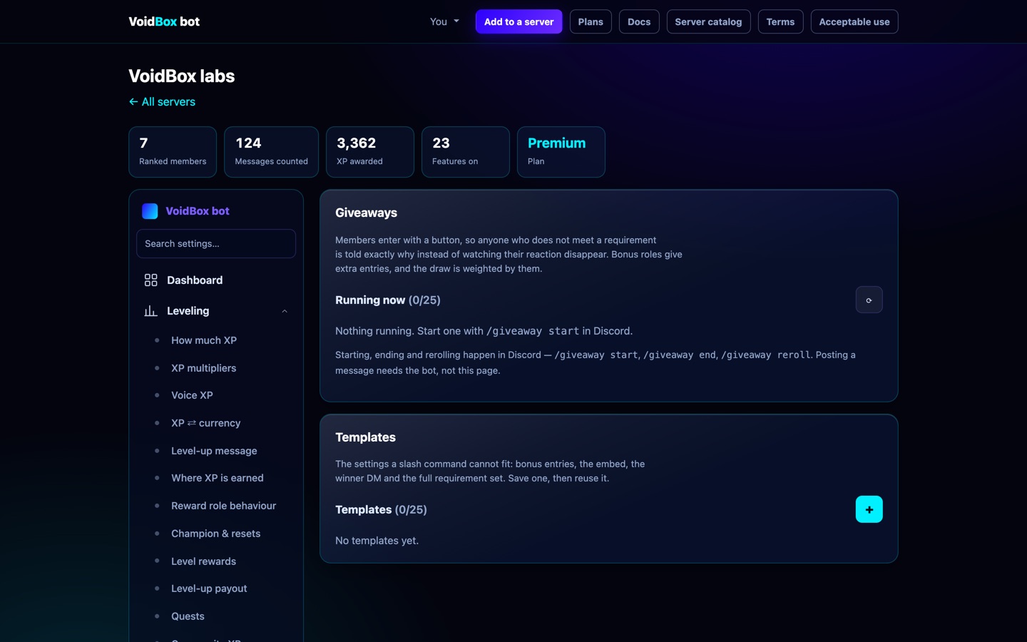 Giveaway configuration in the dashboard