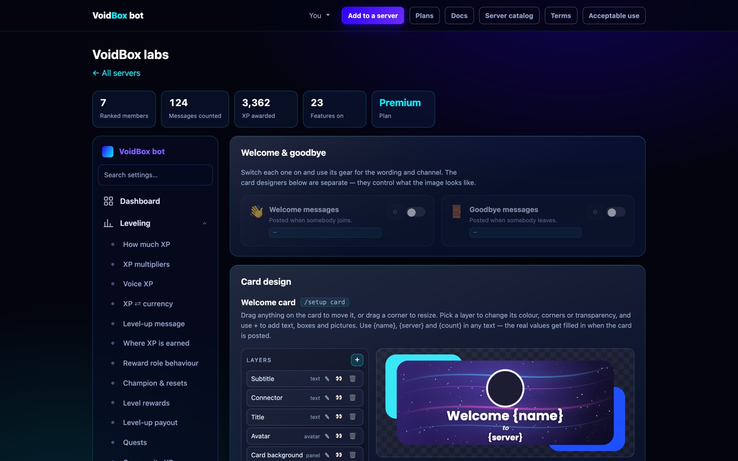 Welcome message settings